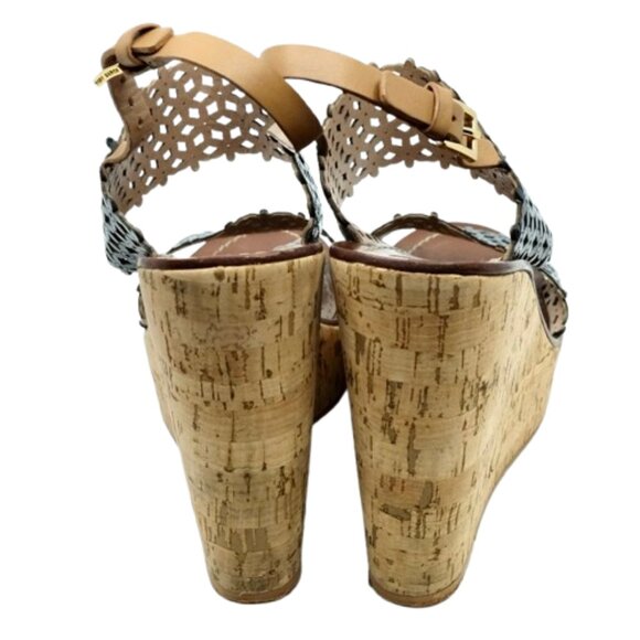 TORY BURCH~Daisy Floral~BLACK PERFORATED LEATHER PLATFORM SANDALS SHOES Sz 10 - Picture 5 of 7